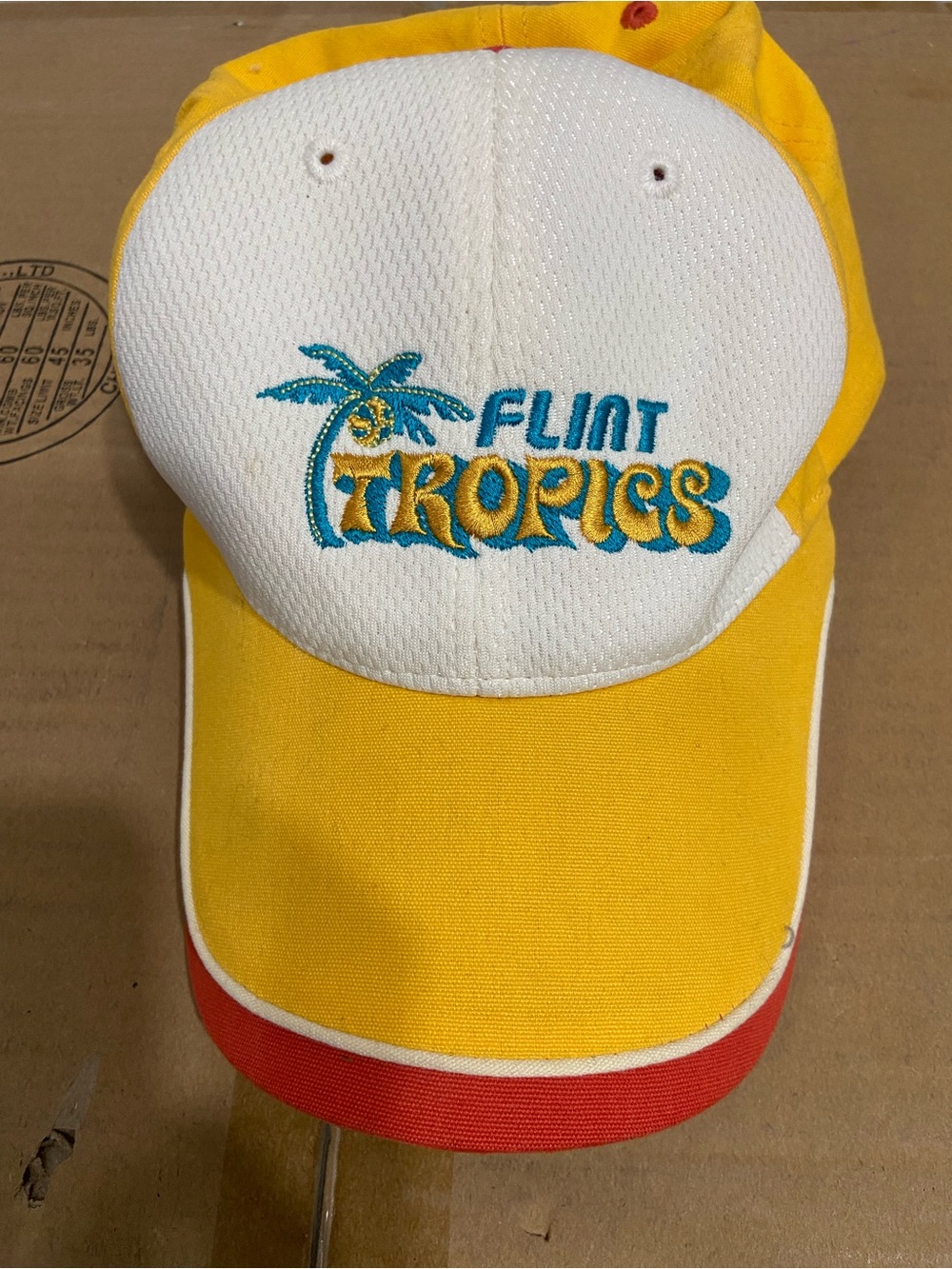 Flint Tropics Embroidered Yellow & White Baseball Cap From the Movie Semi-Pro
